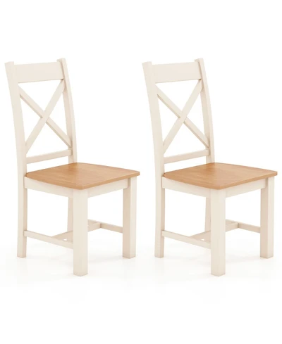 Gymax Modern Wooden Dining Chairs Set of w/ High Back Rubber Wood Frame Armless