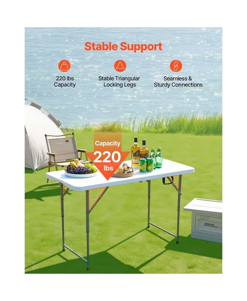 Sugift Folding Table 4 feet Heavy Duty Portable Adjustable Utility Table