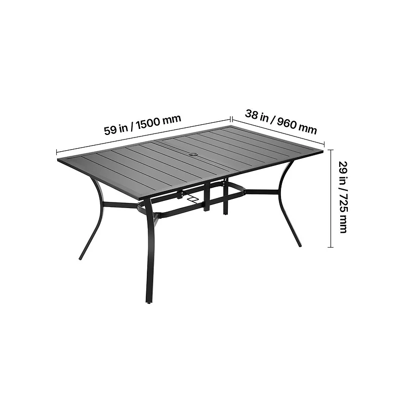 Sugift Outdoor Patio Dining Table Rectangular Metal Slat Garden Table 6 Seat