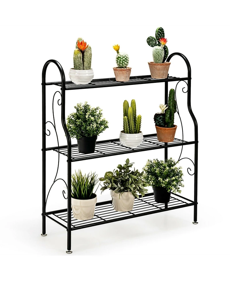 Sugift 3 Tier Scrollwork Designed Metal Plant Stand with Powder Coated Finish