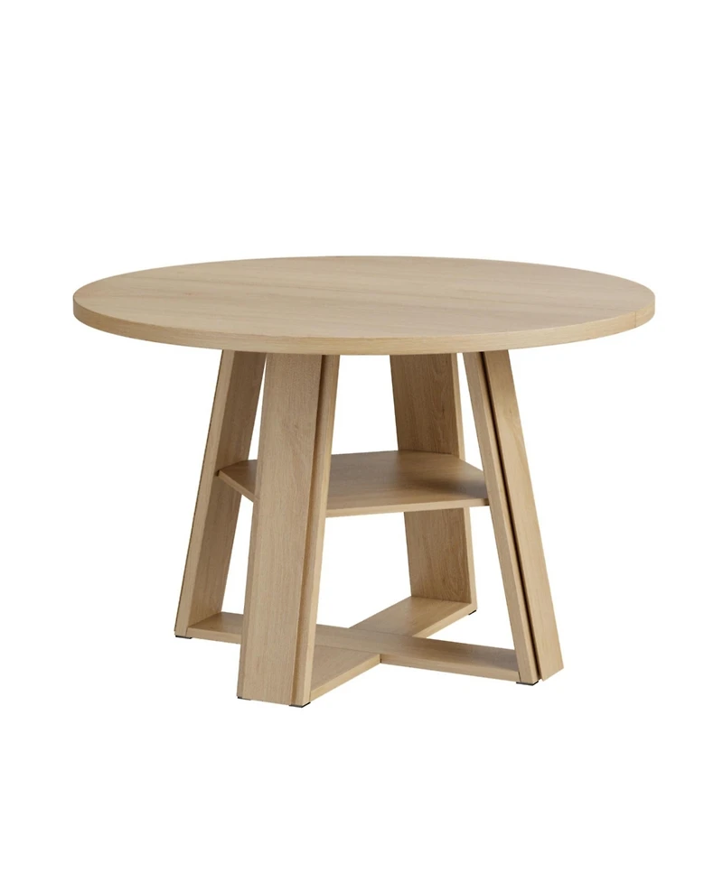 homfan Round Dining Table for 2-4, Pedestal Base with Storage Shelf, Space-Saving for Apartment