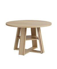 homfan Round Dining Table for 2-4, Pedestal Base with Storage Shelf, Space-Saving for Apartment