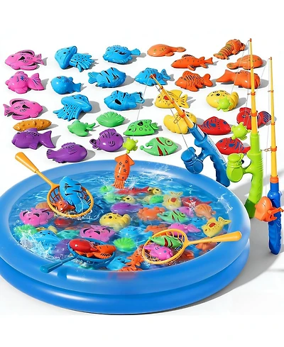Gnuadz 60fish Magnetic Fishing Toy Pool Set Kids Water Game 5rod 3net pool