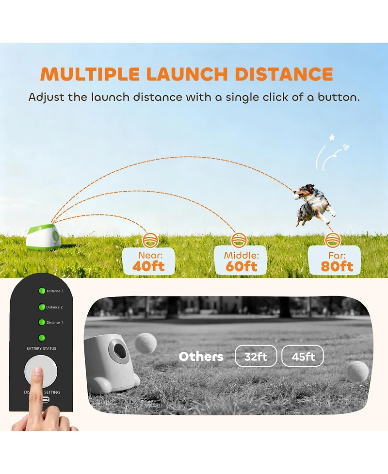 PawHut Automatic Dog Ball Launcher, Thrower, 26-79 Ft Disce