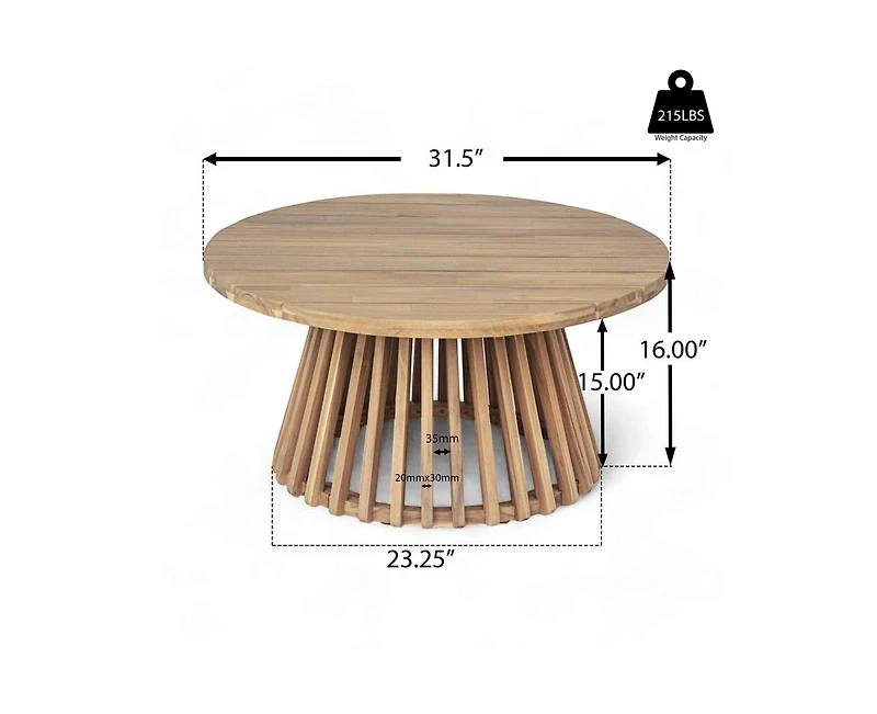 sumyeg Outdoor Acacia Wood Round Coffee Table for Patio, Balcony or Backyard
