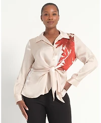 Estelle Women's Maisie Floral V-Neck Button Tie-Front Shirt