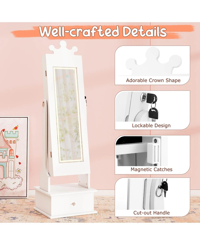 Sugift Kids Jewelry Armoire with Full-Length Lighted Mirror and Inside Led Lights