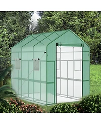 Homfan 7 x 4.7 6.4 Ft Walk-in Greenhouse with Iron Frame and 3-Tier Shelves, Pe Plant Grow Tent for Garden Backyard