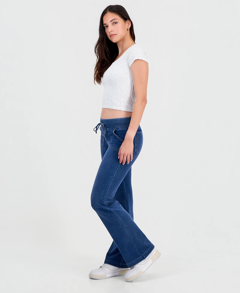 Vanilla Star Juniors' Fleece-Knit Drawstring-Waist Bootcut Jeans