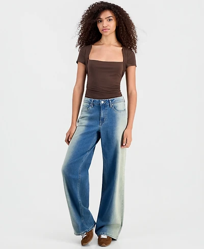 Madden Girl Juniors' Ultra 90s Wide-Leg Ombre Jeans