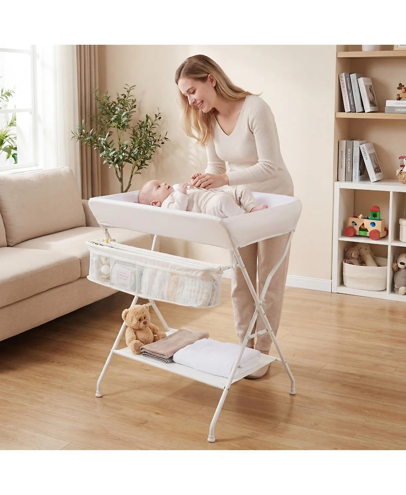 Slickblue Portable Baby Changing Table with Foldable Storage Design