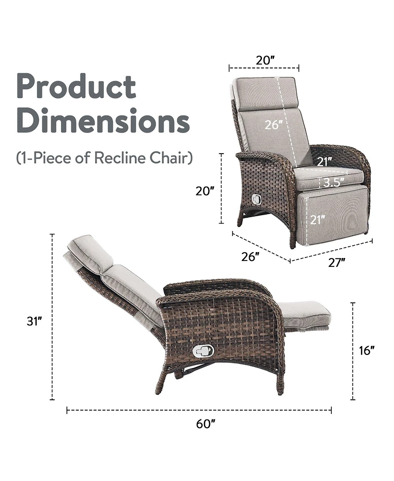 Pocassy Chaise Lounge Chair Outdoor Set of 4, Wicker Patio Chair, with Reclining Backrest