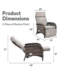 Pocassy Chaise Lounge Chair Outdoor Set of 4, Wicker Patio Chair, with Reclining Backrest