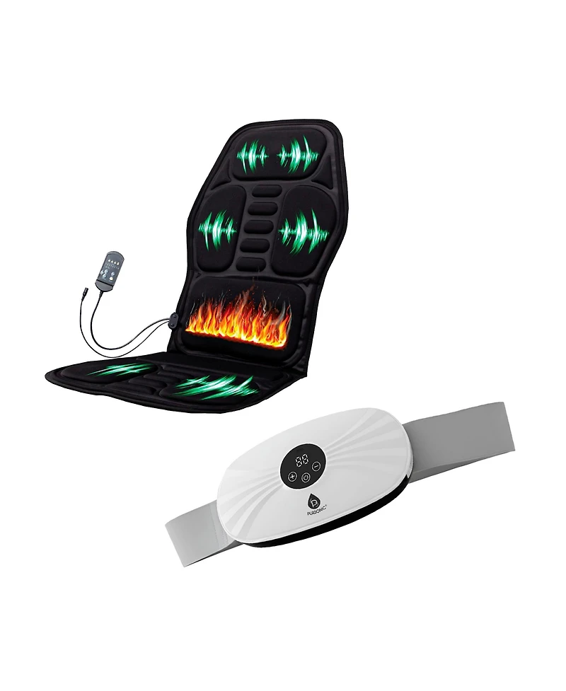 Pursonic Rechargeable Stomach and Back Massager + Shiatsu Massager Chair Mat with Heat