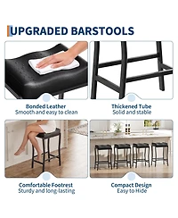 homfan Counter Height Barstool with Thick Faux Leather Seat, Metal Frame and Footrest - Modern Saddle Stool for Kitchen Island, Dining Room