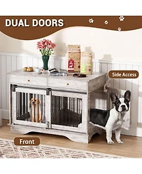 gaomon Dog Crate Furniture with 2 Drawers, Wooden End Table Indoor Dog House with Divider for Large Medium Small Dogs, Multi-Functional Tv Stand