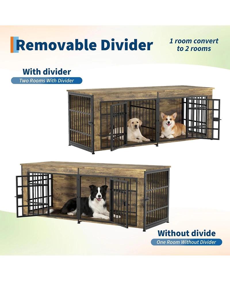 gaomon Double Dog House Furniture - Heavy Duty Wooden Indoor Kennel Tv Stand with Divider Spacious End Table Crate for 2 Medium or Large Dogs