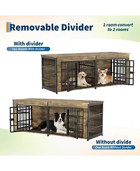 gaomon Double Dog House Furniture - Heavy Duty Wooden Indoor Kennel Tv Stand with Divider Spacious End Table Crate for 2 Medium or Large Dogs
