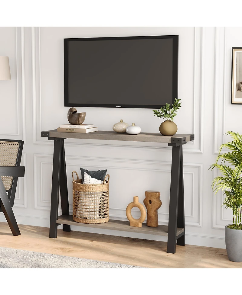 homfan Farmhouse Console Table with 2-Tier Storage, Narrow Entry Table, Metal Frame