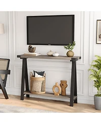 homfan Farmhouse Console Table with 2-Tier Storage, Narrow Entry Table, Metal Frame