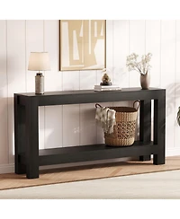 homfan 63-Inch Narrow Sofa Table with 2-Tier Storage – Slim Console for Entryway, Hallway, Behind Couch, Holds 220 Lbs