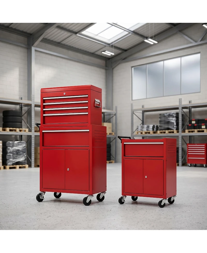 homfan 20 in. 5-Drawer Garage Tool Box with Locking Cabinet for Workshop, Heavy Duty Steel Rolling Tool Chest Organizer