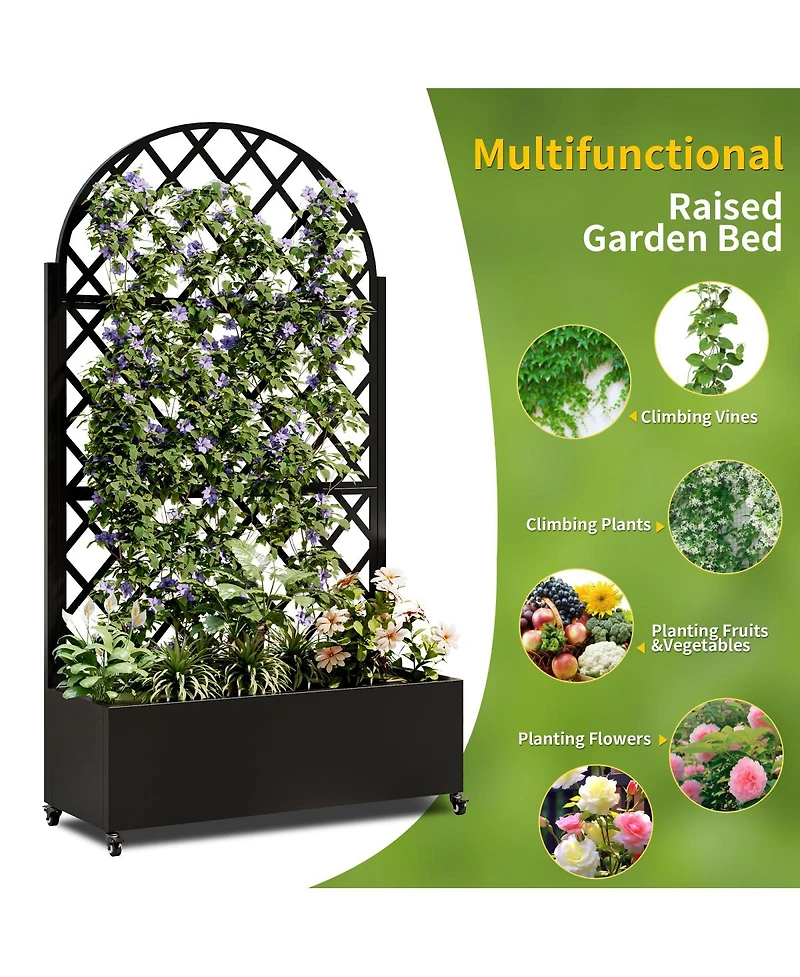 Streamdale Furniture 73" Metal Raised Garden Bed with Trellis, Drainage, and Lockable Wheels