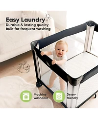 KeaBabies Protect+ Waterproof Mini Crib Mattress Protector, Mavy Quilted Cotton Pack and Play Mattress Pad Cover, 38x26