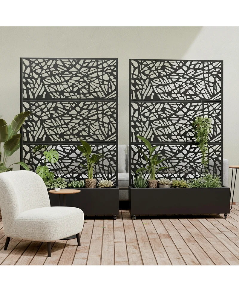 Streamdale Furniture 70.87" Leaf Pattern Privacy Screen with Planter Box