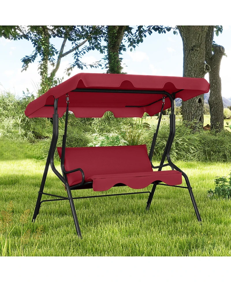 Gymax 3-Person Outdoor Patio Swing Chair Adjustable Canopy and Removable Cushion