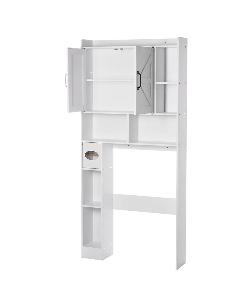 Busdays 66.14 Inch Height White Over The Toilet Storage Cabinet Bathroom Organizer with Double Door Adjustable Shelf and Open Shelf