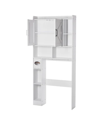 Busdays 66.14 Inch Height White Over The Toilet Storage Cabinet Bathroom Organizer with Double Door Adjustable Shelf and Open Shelf