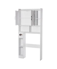 Busdays 66.14 Inch Height White Over The Toilet Storage Cabinet Bathroom Organizer with Double Door Adjustable Shelf and Open Shelf