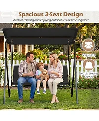 Gymax 3-Seat Outdoor Patio Swing Chair w/ ArmrestsAdjustable Tilt Canopy and Stand