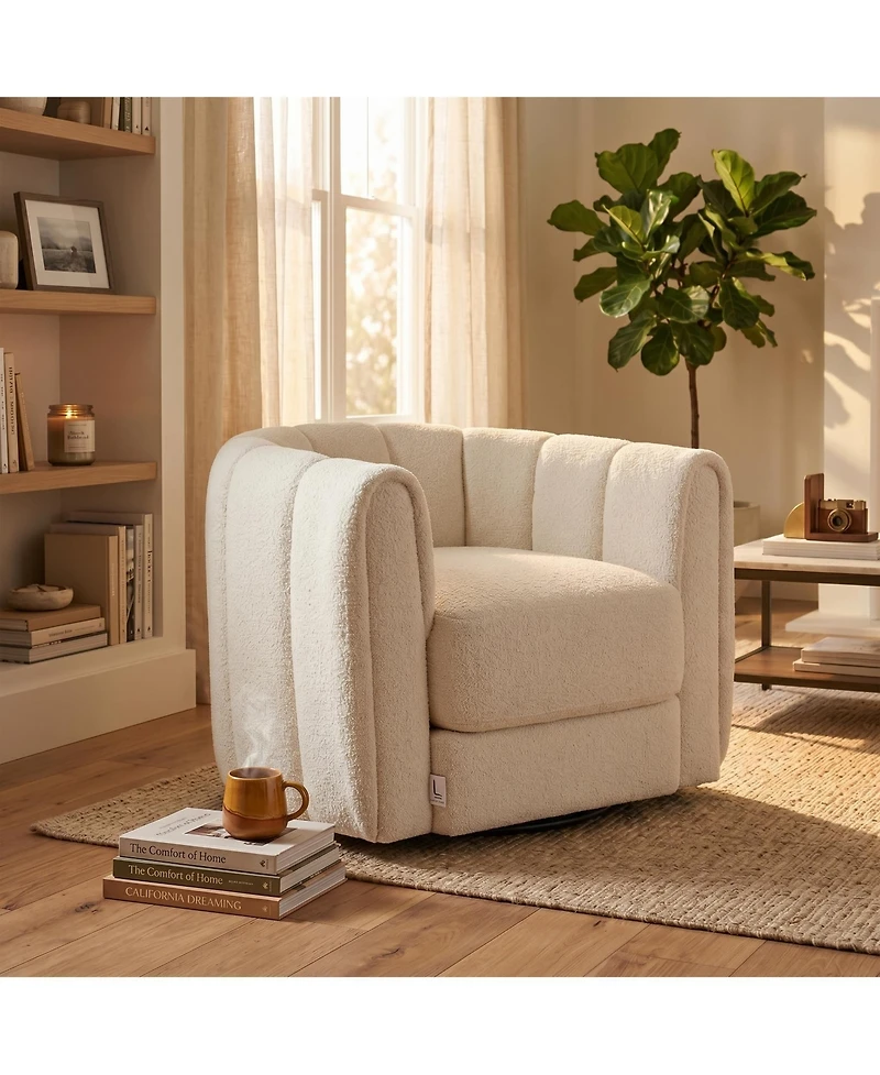homfan Modern Swivel Barrel Accent Chair Soft Upholstery 360 degrees Rotating Striped Backrest Lounge for Living Room