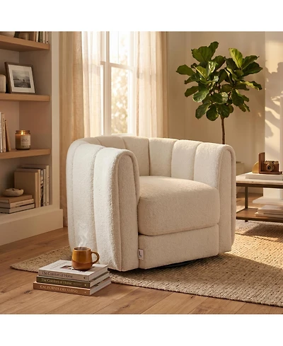 homfan Modern Swivel Barrel Accent Chair Soft Upholstery 360 degrees Rotating Striped Backrest Lounge for Living Room