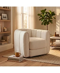 homfan Modern Swivel Barrel Accent Chair Soft Upholstery 360 degrees Rotating Striped Backrest Lounge for Living Room