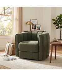 homfan Modern Swivel Barrel Accent Chair Soft Upholstery 360 degrees Rotating Striped Backrest Lounge Chair for Living Room