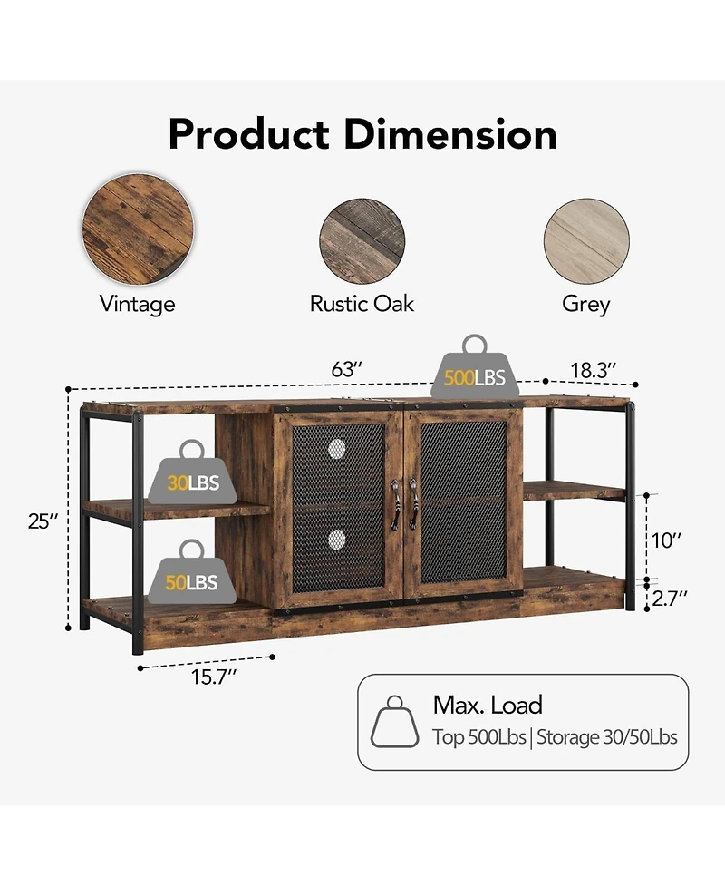 homfan Tv Stand for 65-75 Inch TVs, Farmhouse Industrial Entertainment Center with Storage Cabinet, Media Console for Living Room, Bedroom