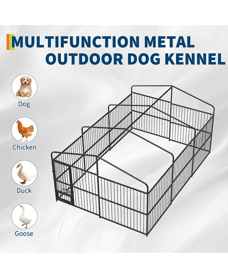 gaomon Duty Outdoor Dog Kennel Run Spacious Metal Enclosure with Waterproof Roof, Feeding Doors, Secure Lock Large Dog House Pet Cage