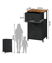homfan Slim 3-Drawer Dresser with Removable Fabric Bins, Modern Wood Grain Storage Chest for Bedroom, Closet, Entryway