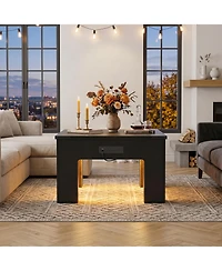 Aheaplus Wooden Coffee Table with Rgb Led Light, Small-Space