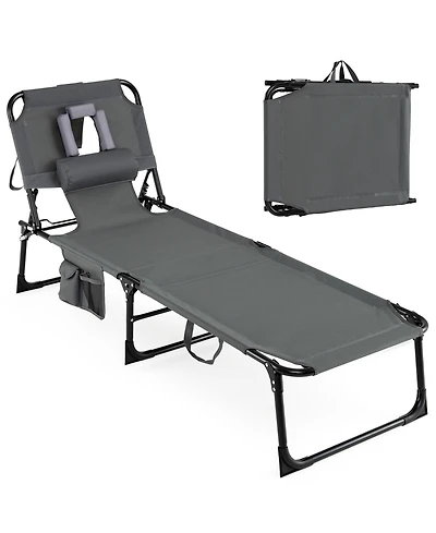 Sugift Folding Tanning Lounge Chair with Face and Arm Openings, Adjustable Backrest