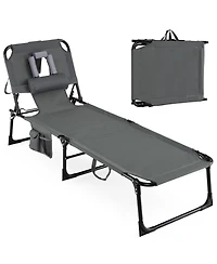 Sugift Folding Tanning Lounge Chair with Face and Arm Openings, Adjustable Backrest