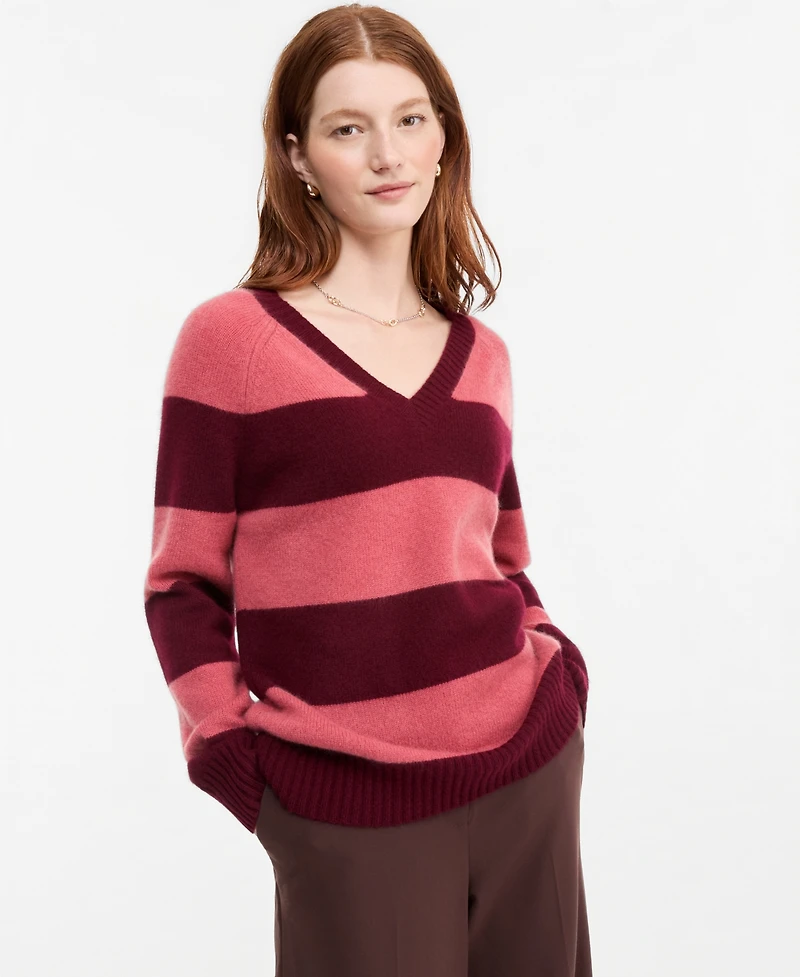 Charter Club Women's 100% Cashmere Striped V-Neck Sweater, Macy's Exclusive