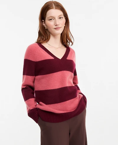 Charter Club Women's 100% Cashmere Striped V-Neck Sweater, Macy's Exclusive