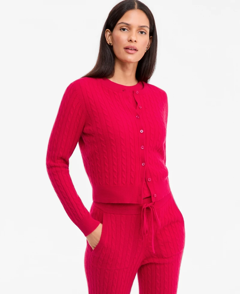 Charter Club Women's 100% Cashmere Baby Cable-Knit Crewneck Cardigan, Macy's Exclusive