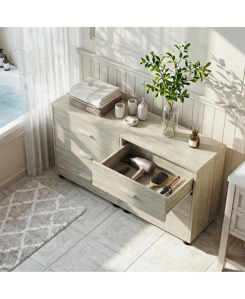 Aheaplus Wooden Storage Dresser with 3-Drawers, Nightstand Food Pads