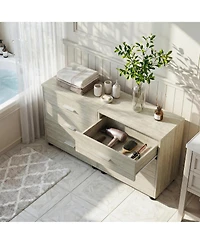 Aheaplus Wooden Storage Dresser with 3-Drawers, Nightstand Food Pads