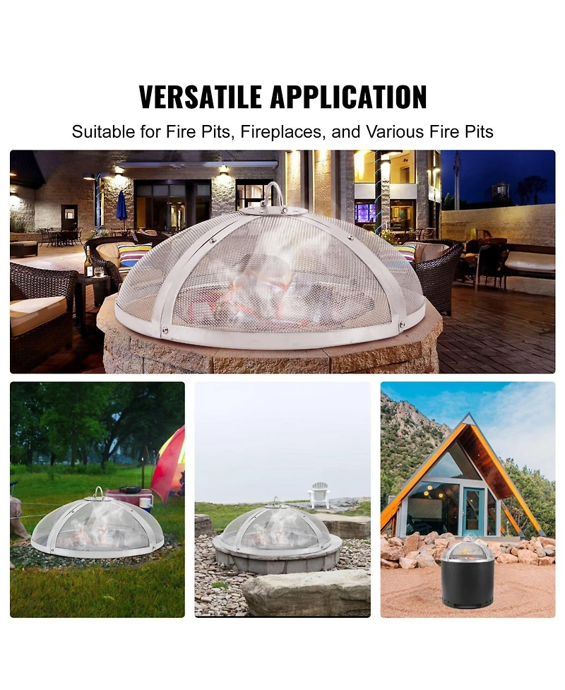 Cozito Fire Pit Spark Screen, Round Stainless Steel Mesh Cover with Ring Handle